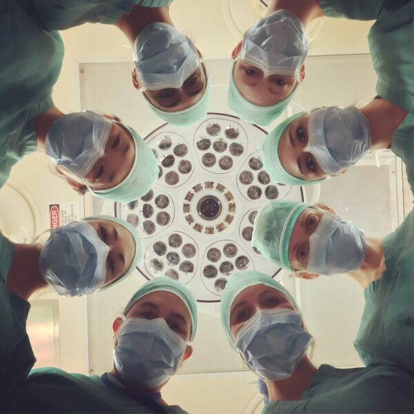 Healthcare professionals in team training